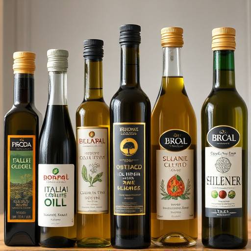 Bottiglie di olio extra vergine d'oliva provenienti da diverse regioni d'Italia