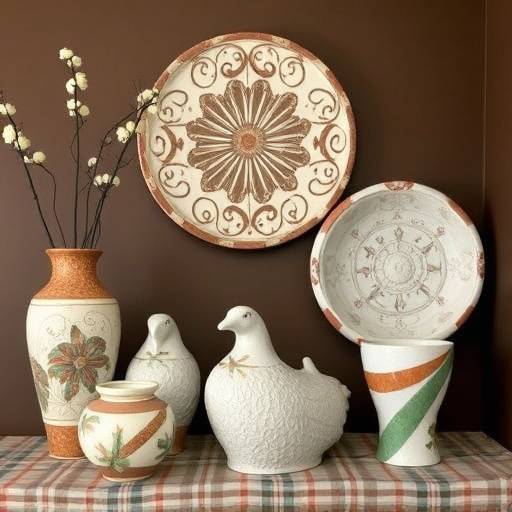 Oggetti di arredamento in ceramica artigianale, come vasi, piatti e sculture