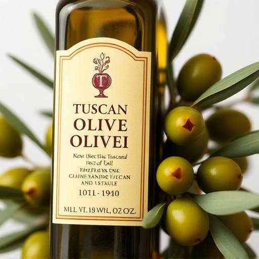 Olio extra vergine d'oliva DOP Toscano - bottiglia e olive