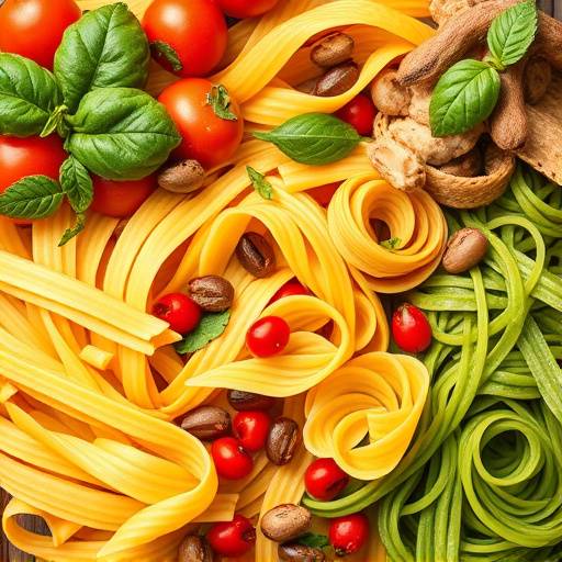 Selezione di pasta fresca fatta in casa, di diversi formati e colori